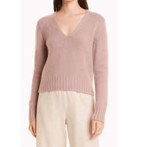 NWT VINCE V-Neck Cashmere Sweater, Medium, Pink Shell, Dipped Neckline